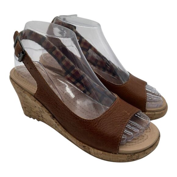 CROCS Shoes - Crocs Wedge A-Leigh Sandals Womens 6 Brown Slingback Cork Heel 11848